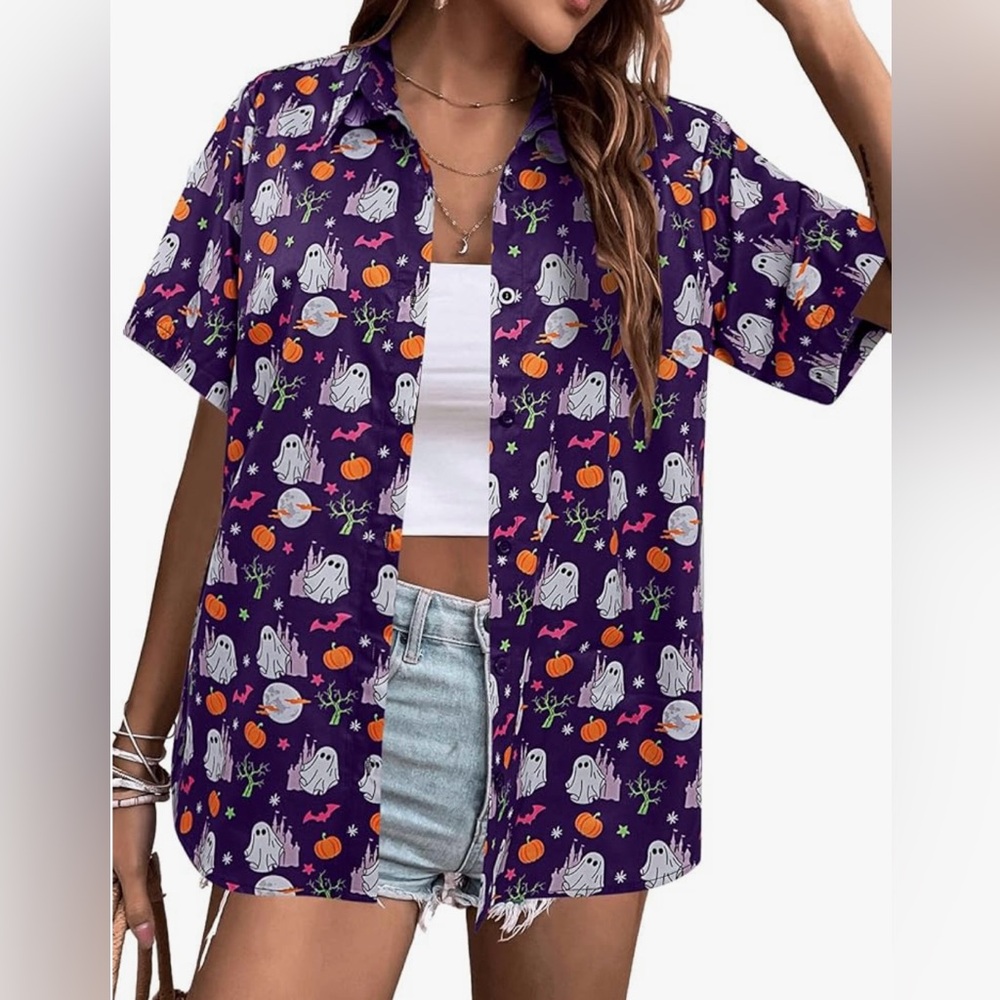 Spooky Halloween Short Sleeve Button Down Shirt